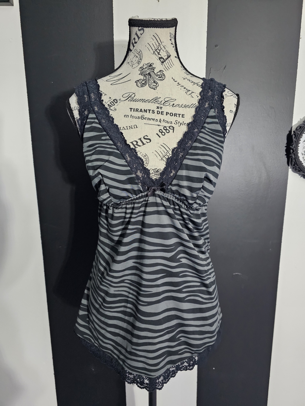 Blush Black & Gray Striped Lace-Trim Cami